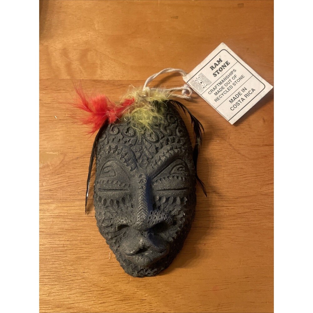 Costa Rican Ram Stone Tribal Mask Volcanic Decorative Folk Art Indian Native ￼